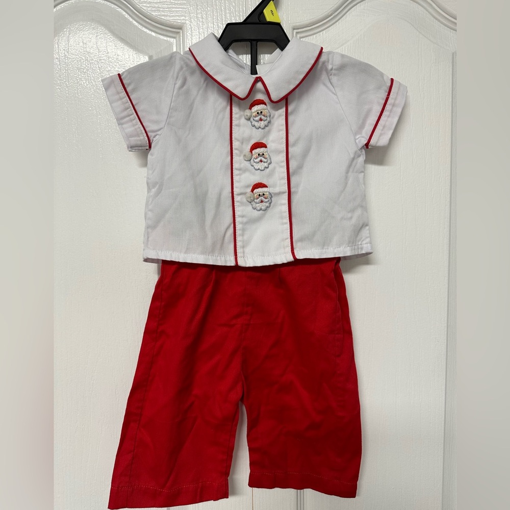 Baby Boy Santa Claus red and white smocked outfit 6 month and 4T Christmas
